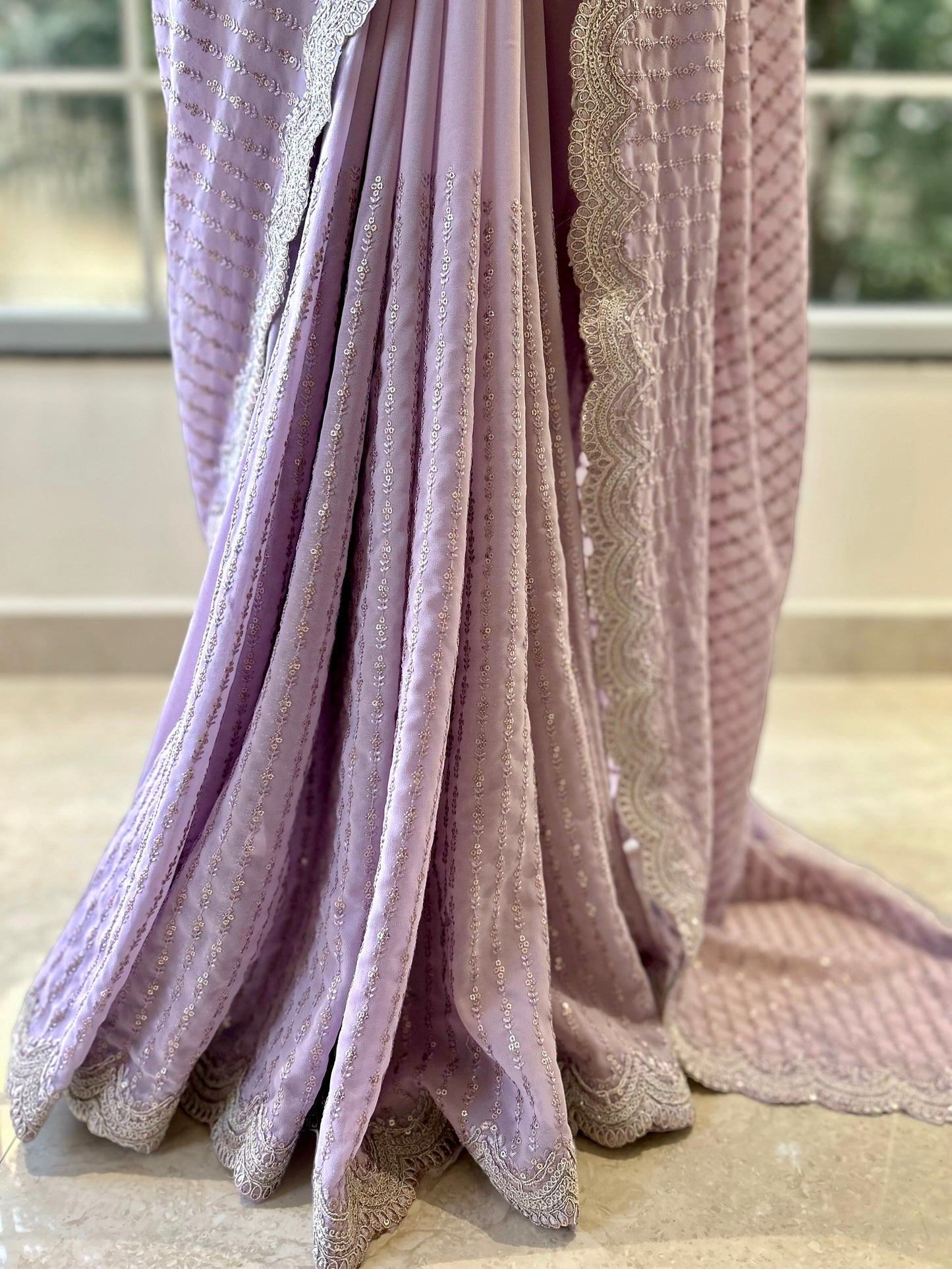 Pure georgette sequins saree - Lilac