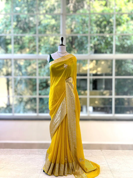 Soft organza embellished saree - Yellow