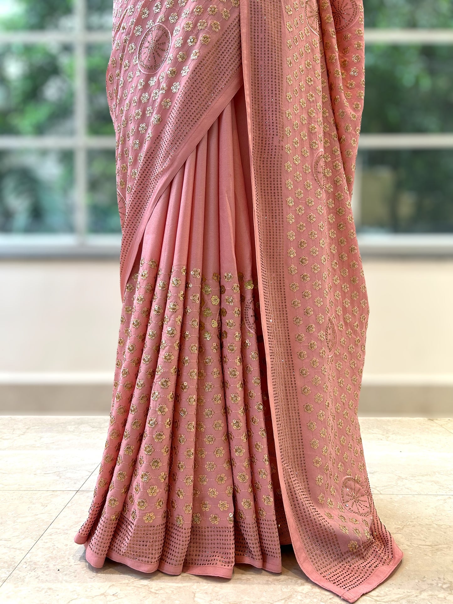 Sequins pure georgette saree - Pink