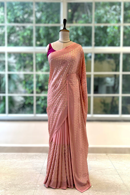 Sequins pure georgette saree - Pink