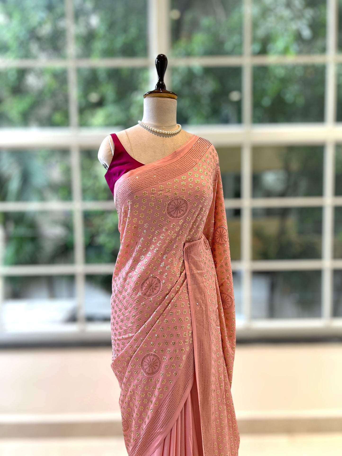 Sequins pure georgette saree - Pink