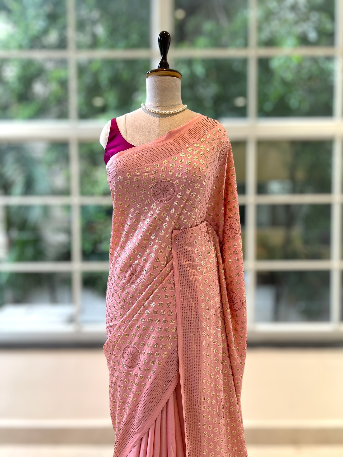 Sequins pure georgette saree - Pink