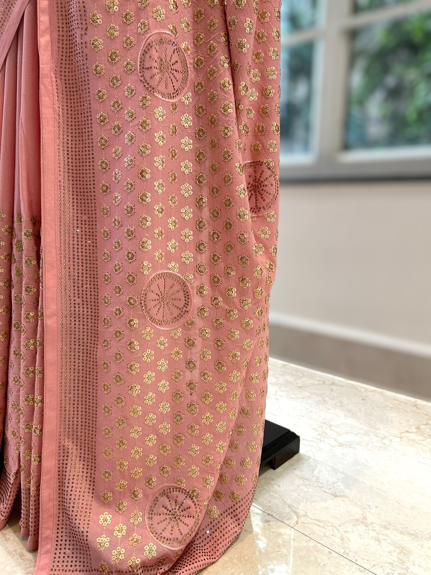 Sequins pure georgette saree - Pink