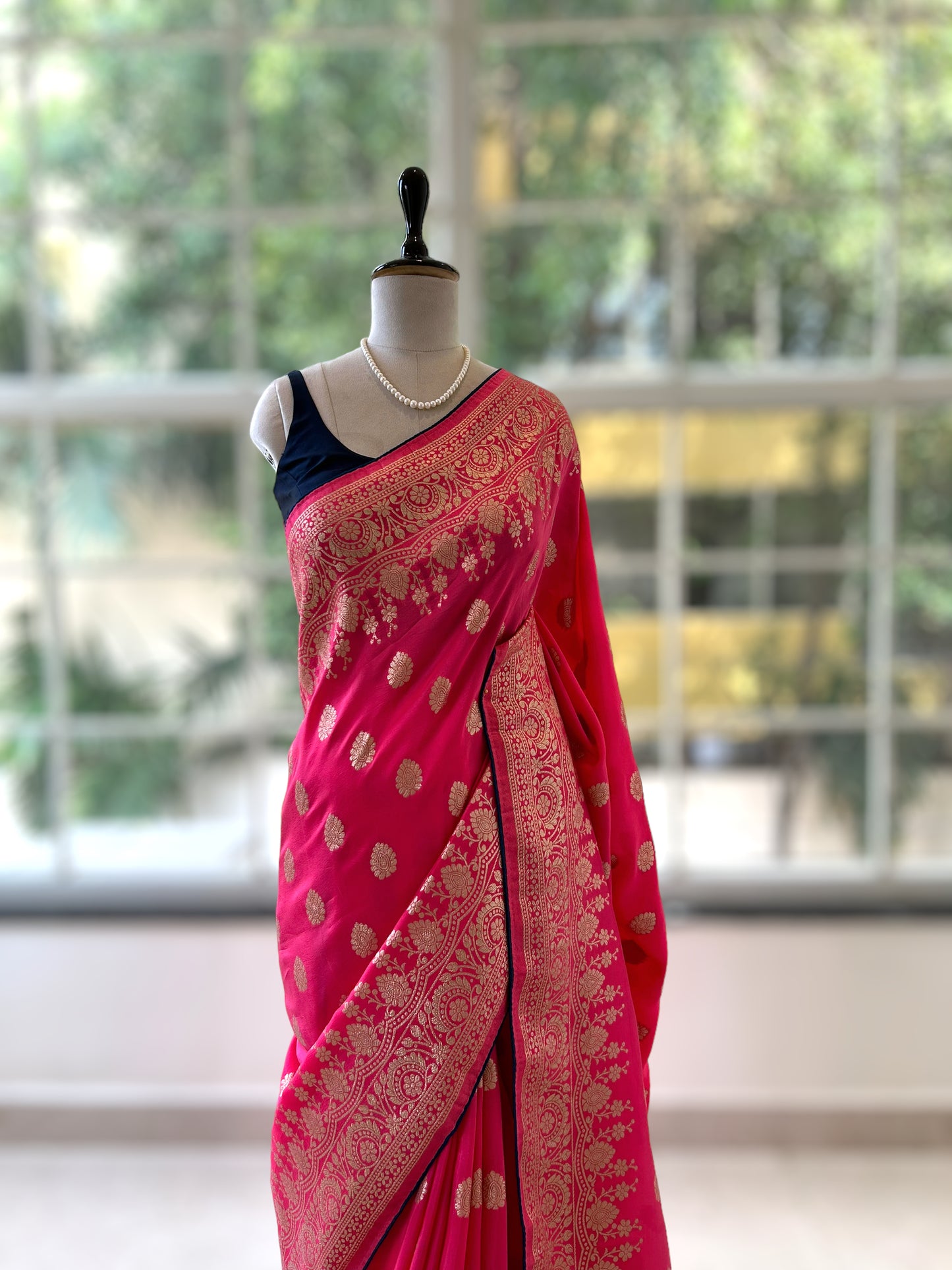 Rani pink pure dola silk saree