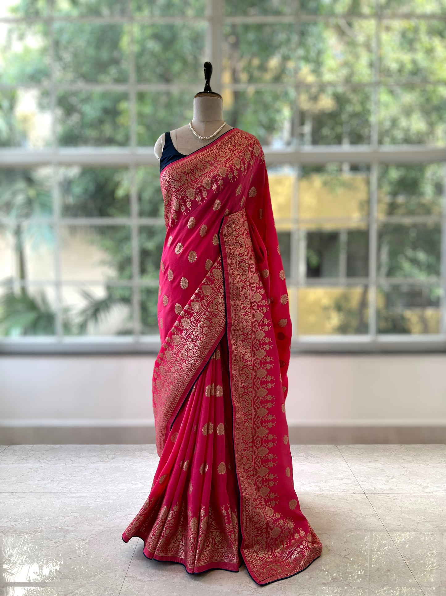 Rani pink pure dola silk saree