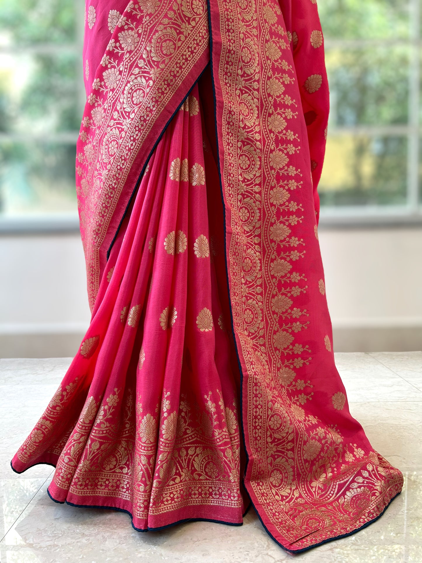 Rani pink pure dola silk saree